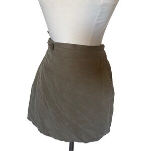 Forever 21 Olive Green canvas cotton tie Mini Skirt with pockets Safari neutral